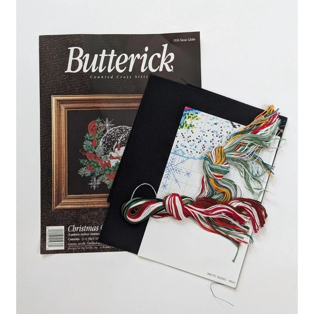 Butterick Counted Cross Stitch Kit Christmas Classics Snow Globe No. 1936 11x14
